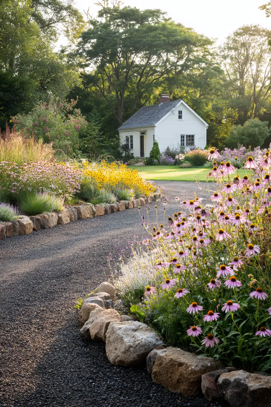Vibrant Perennial Border with Stone Edging