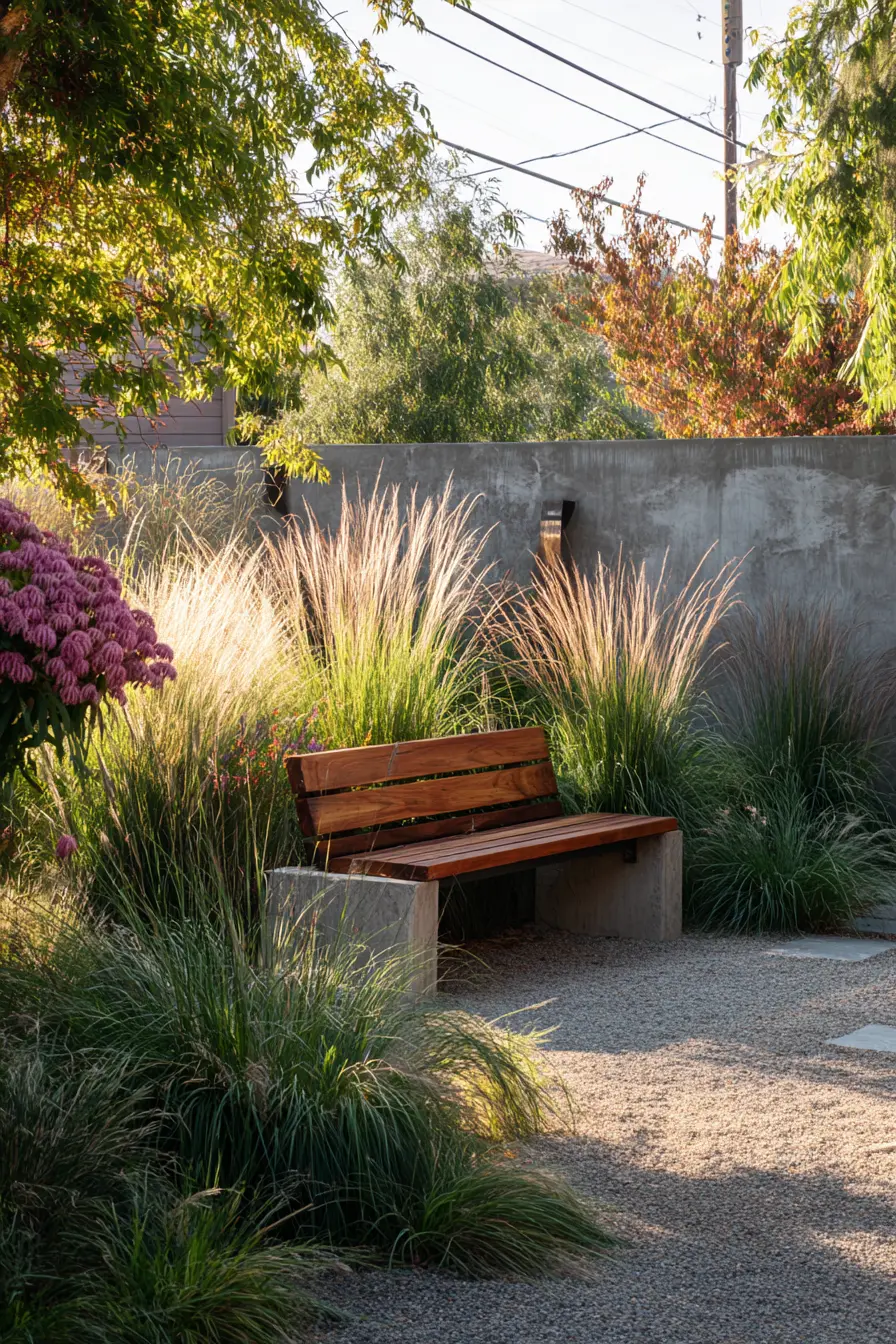 Contemporary Rustic Concrete and Wood Bench