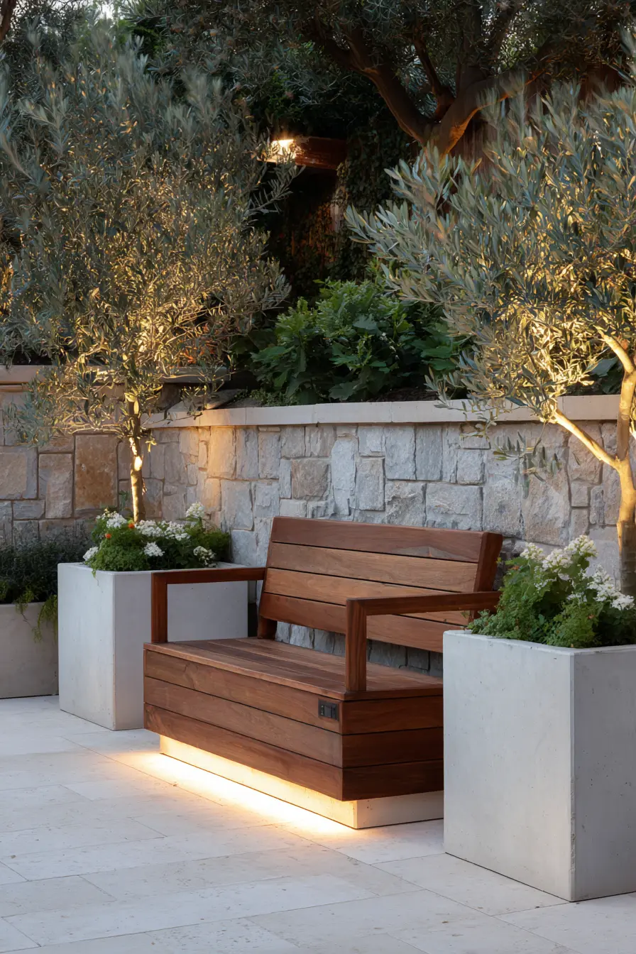 Modern Minimalist Bench with Greenery
