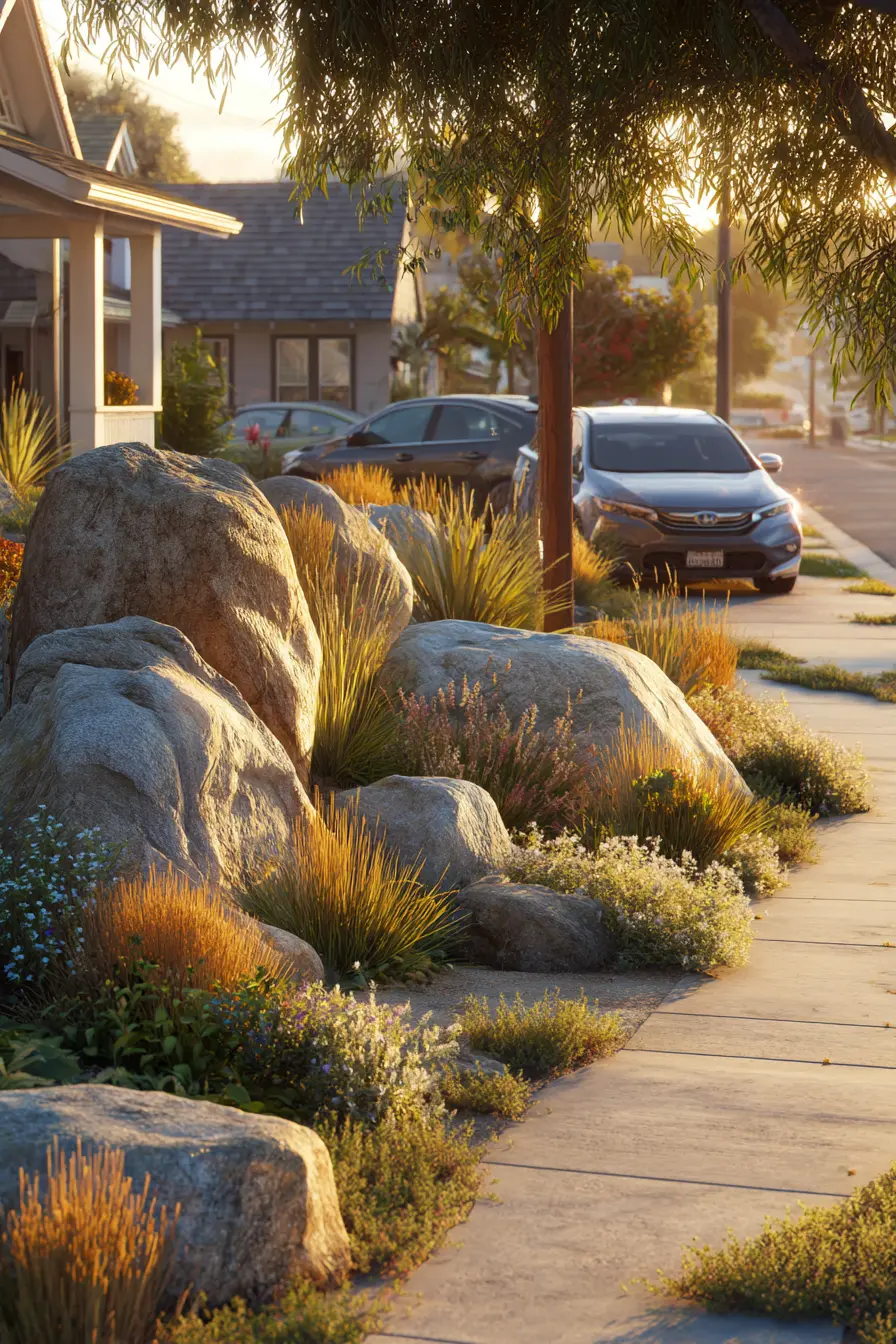 Serene Rock Garden with Lavender Accents