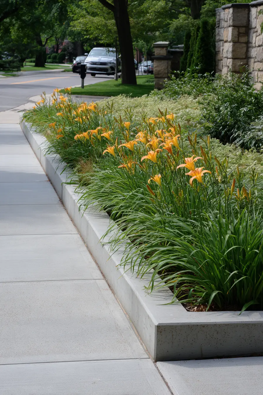 Vibrant Yellow Daylilies with Edging