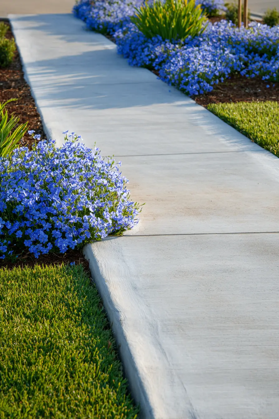Contemporary Curved Edging with Blue Flowers