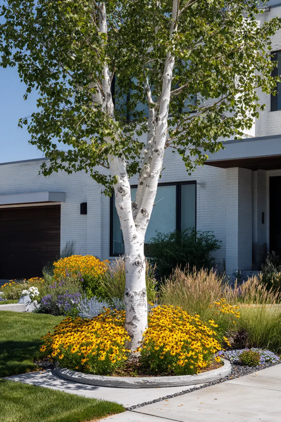 Lively Perennial Flower Display Surrounding Tree