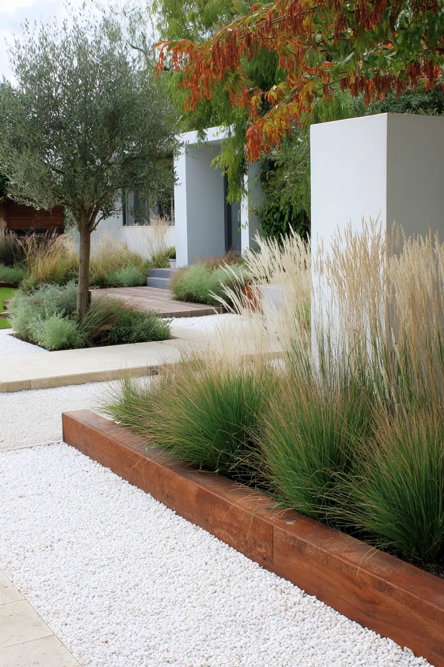 Modern Grass Border with Gravel