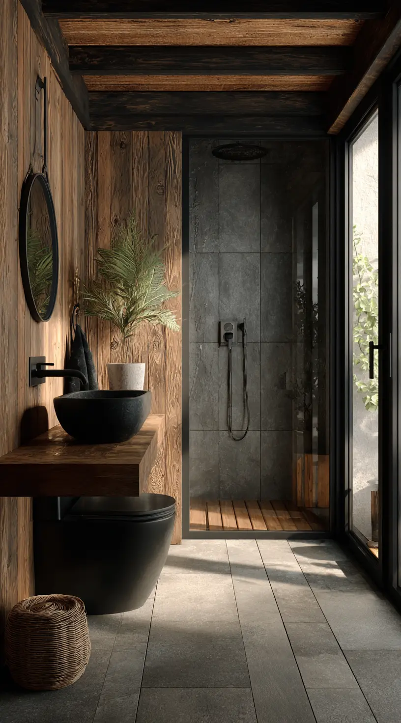 Outdoor Shower With Rustic Door Backdrop