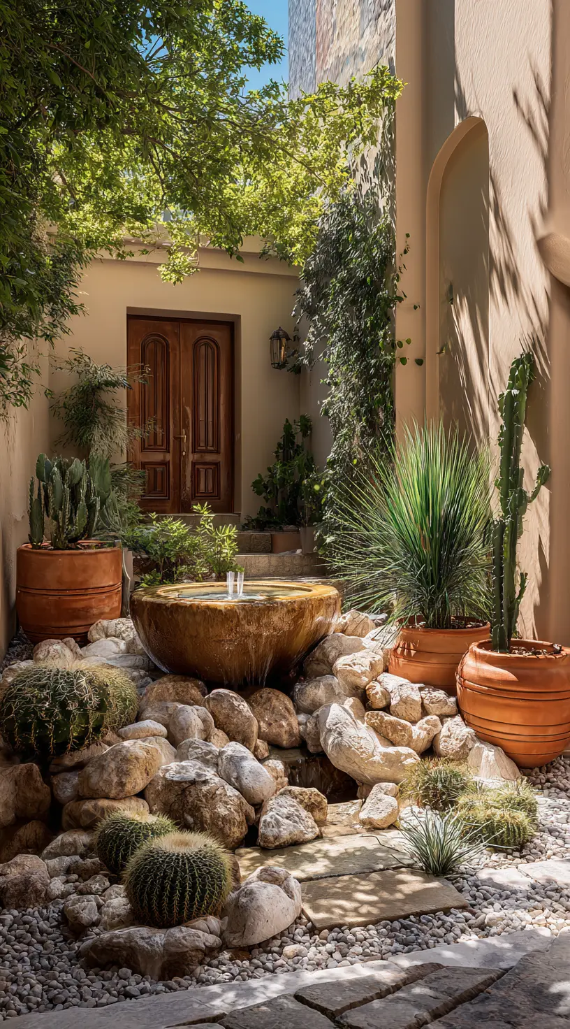 Sloped Courtyard With Water Feature