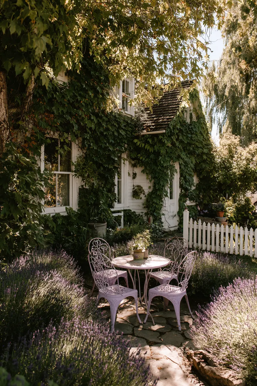 Sunny Cottage Patio with Picket Fence