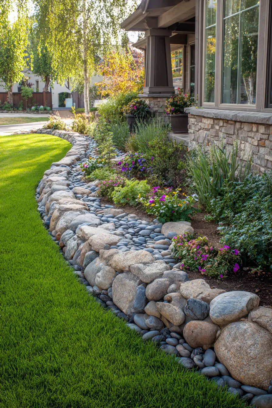 Contemporary Rock-Edged Flower Bed Design