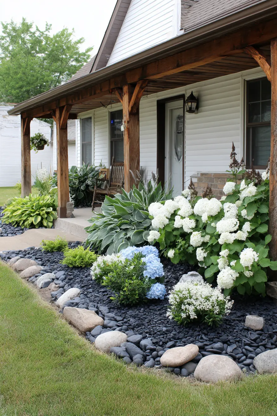 Curved Stone Edging with Lush Hostas