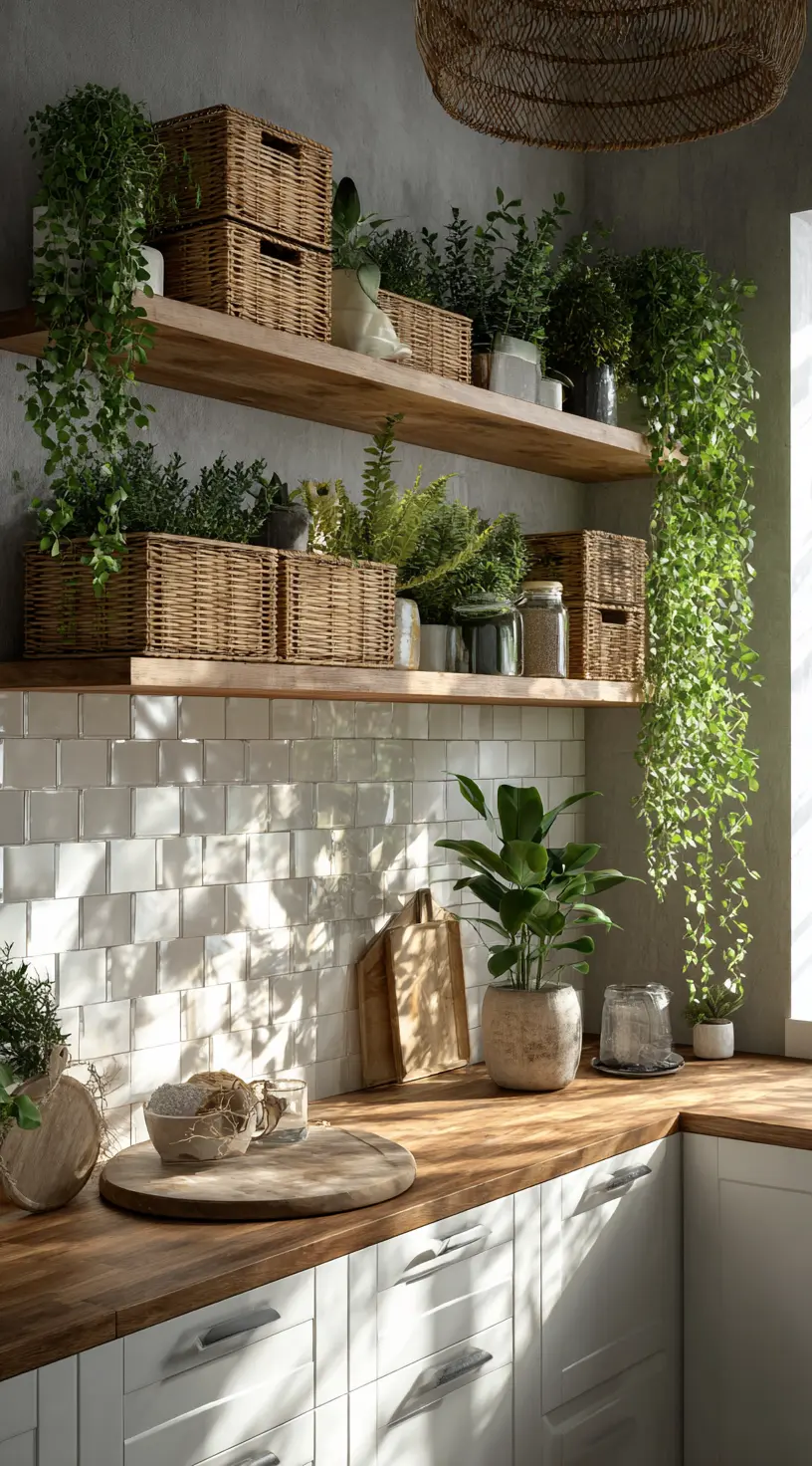 Open-Shelf Kitchen With A Plant Display