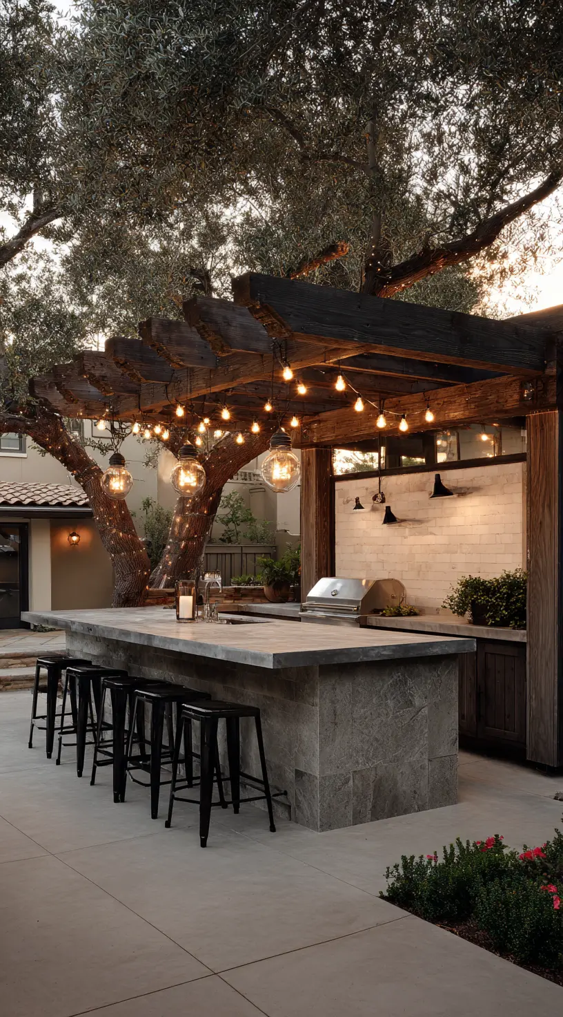 Rustic Cedar Pergola With Outdoor Kitchen