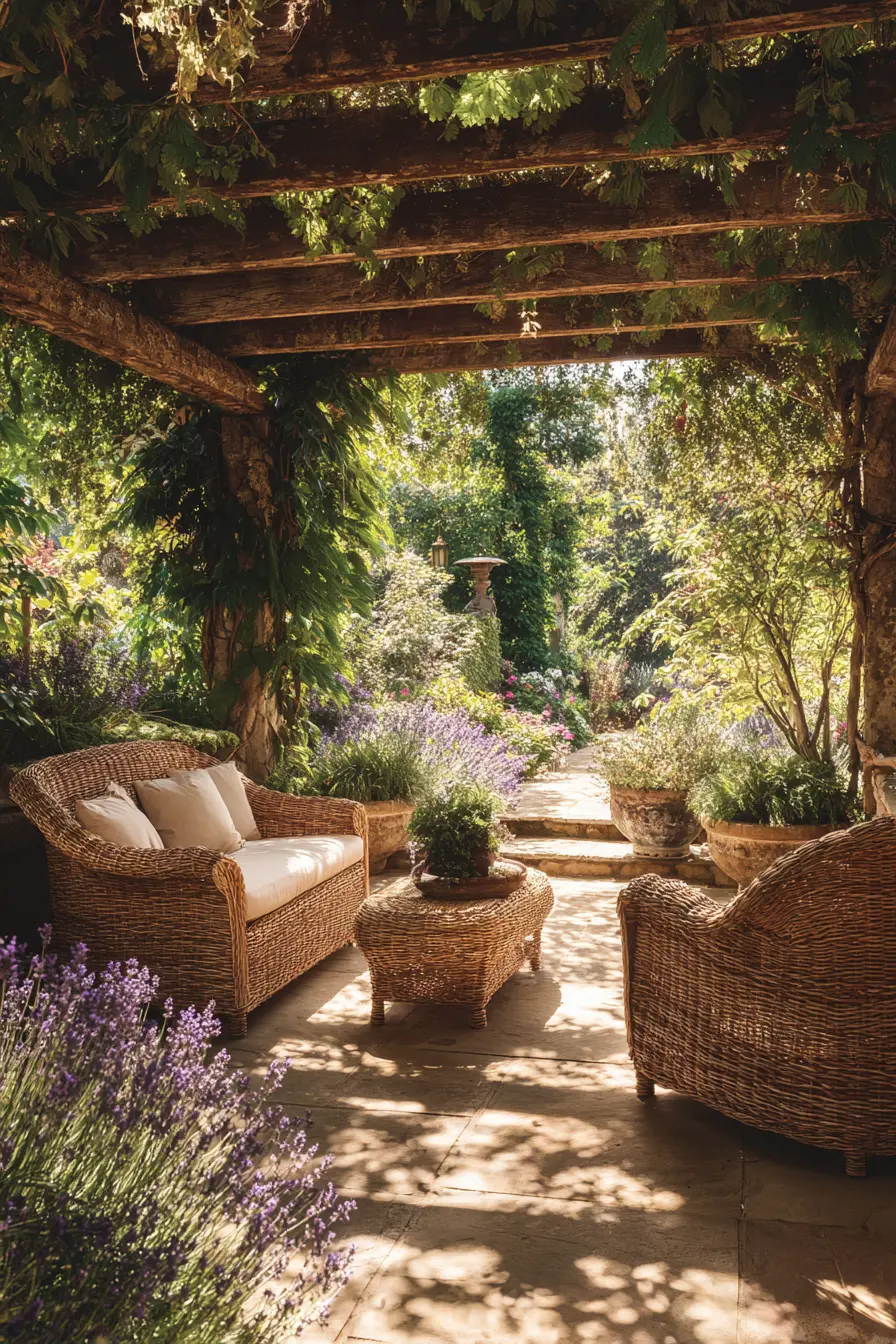 Sunny Patio Corner with Rattan Seating