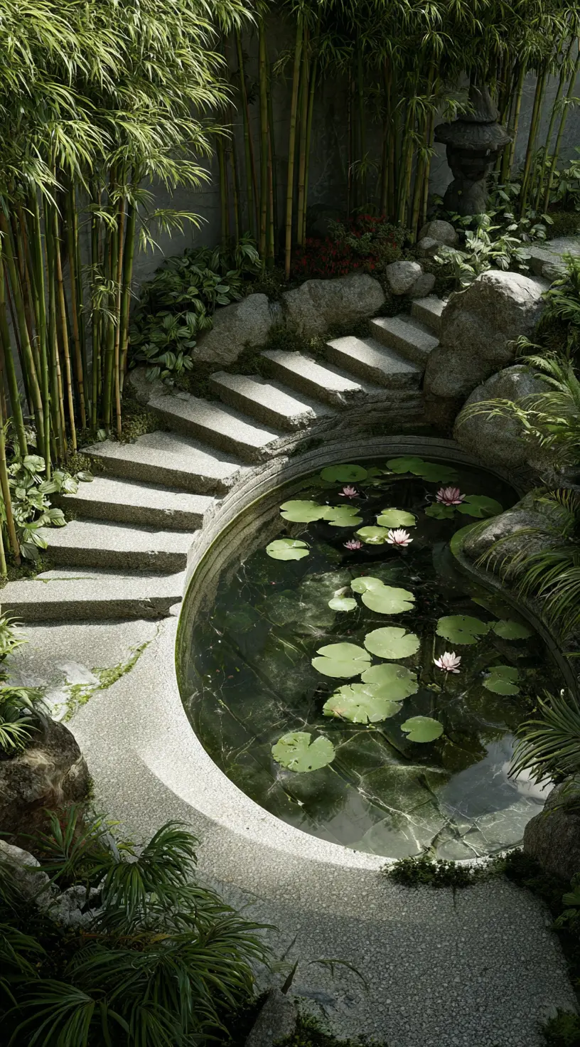Bamboo Garden With Small Pond