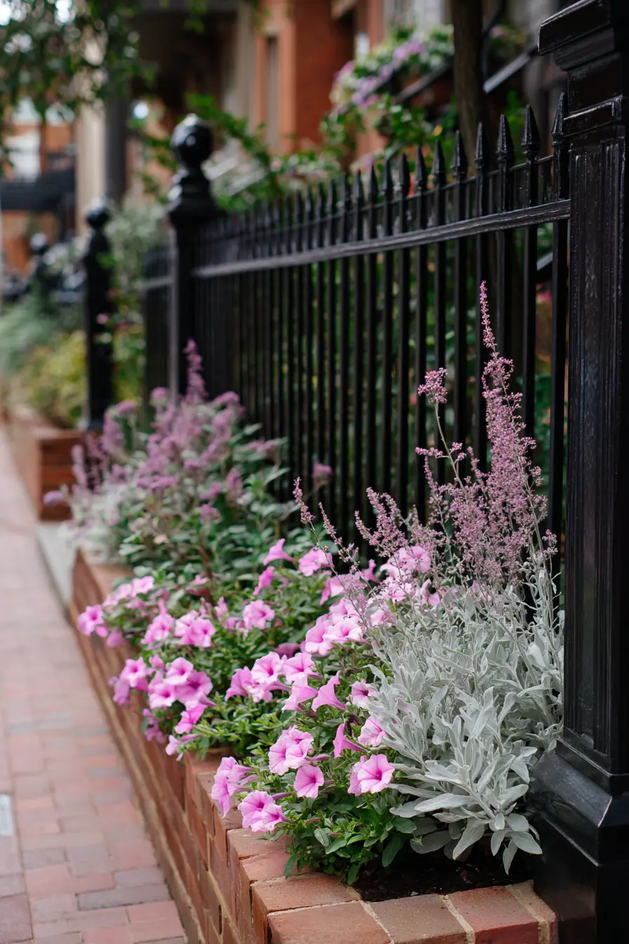 Colorful Raised Flower Bed Along Fence