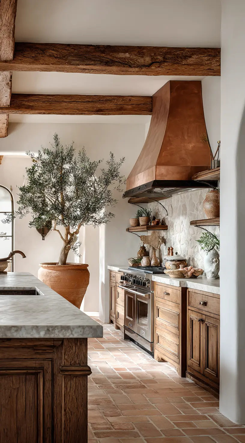 Mediterranean Kitchen With Olive Trees