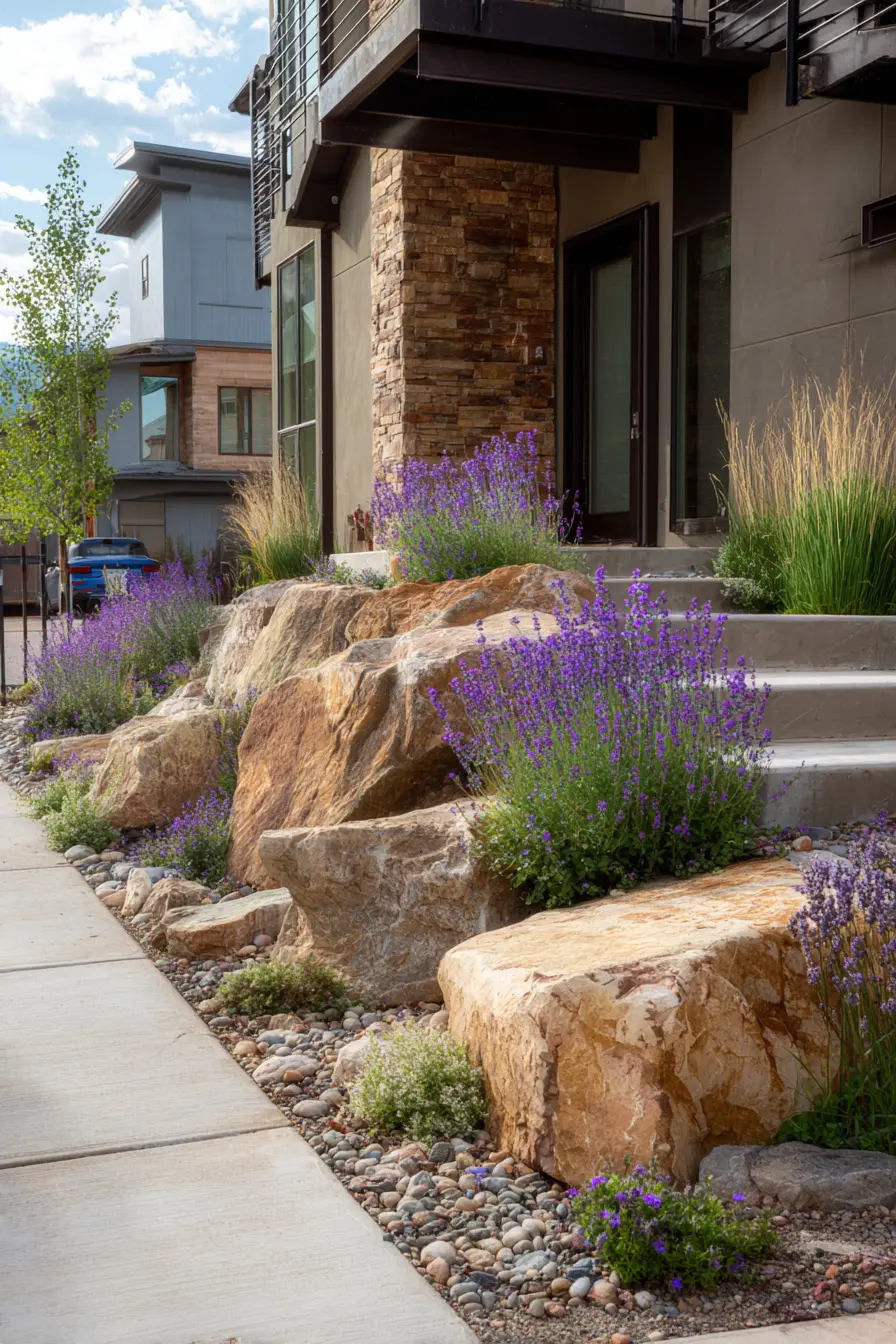 Natural Rock Garden with Lavender Accents