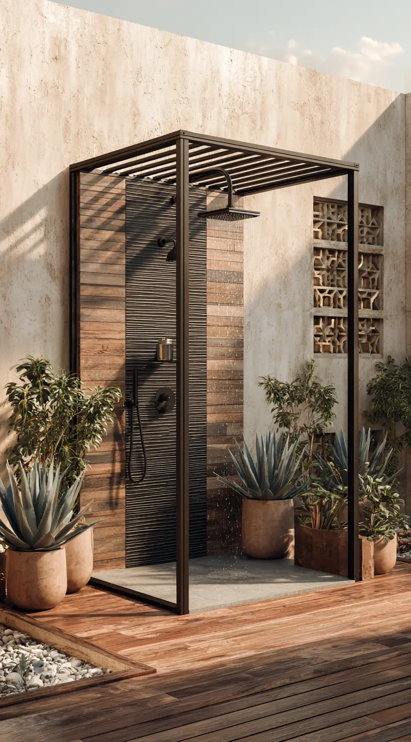 Outdoor Shower Surrounded By Succulents