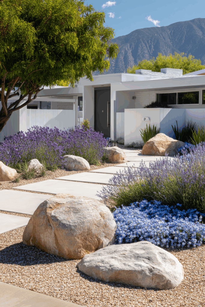 Rock Garden with Blue Flowers