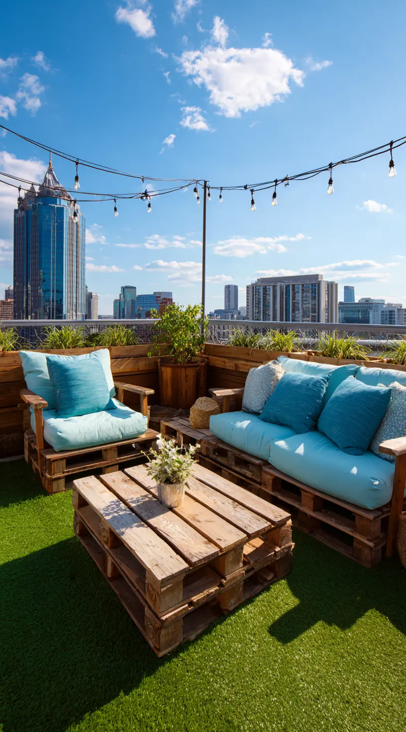 Urban Rooftop Patio With String Lights