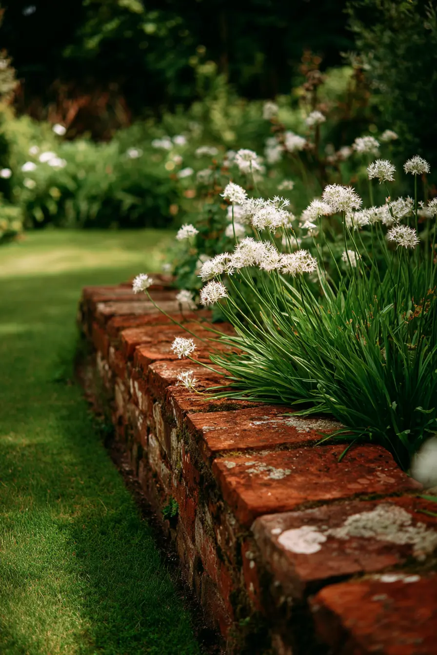 Garden Bed Edged With Rustic Bricks