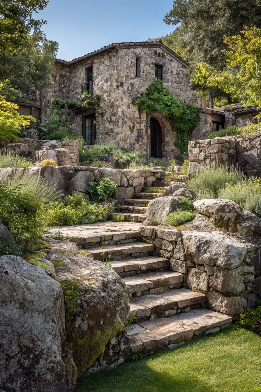 Rustic Stone Steps with Green Groundcover
