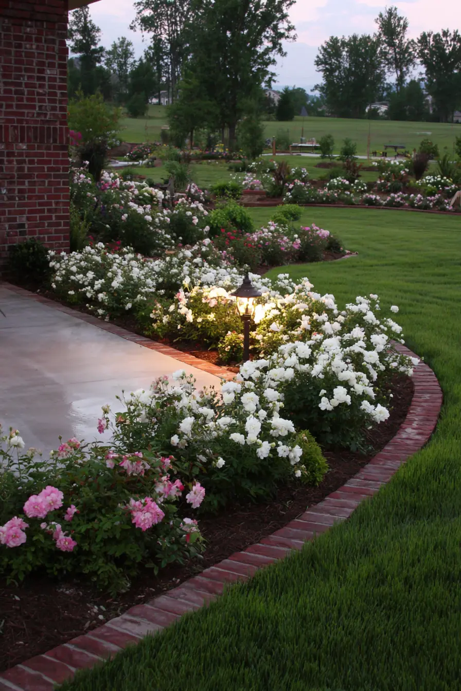 Brick Edging Enhances Vibrant Petunias
