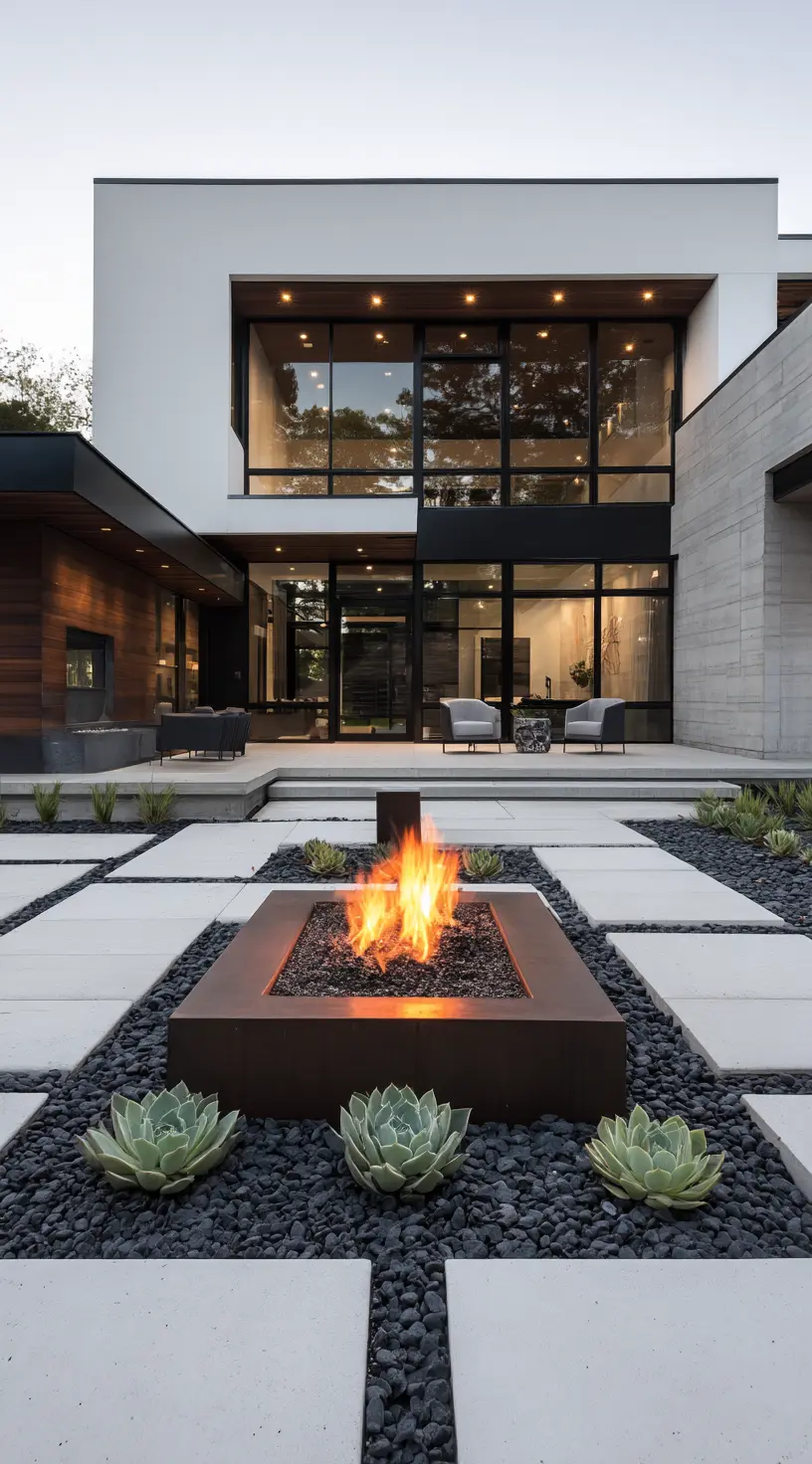 Sleek Concrete And Fire Feature