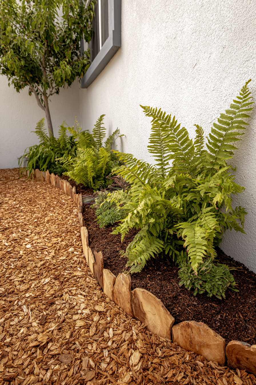 Fern and Hosta Bark Border