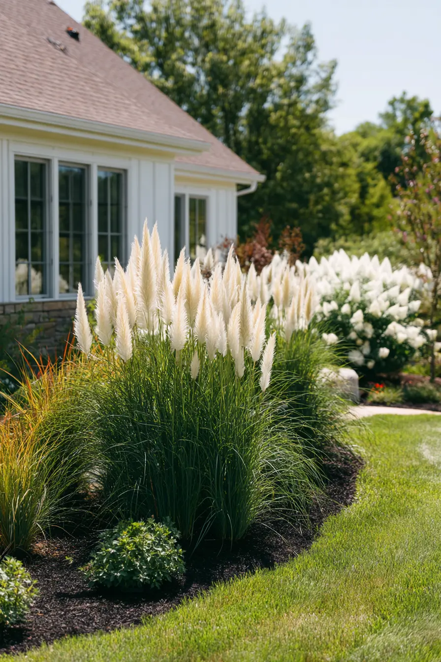Lush Grassy Border with White Flowers