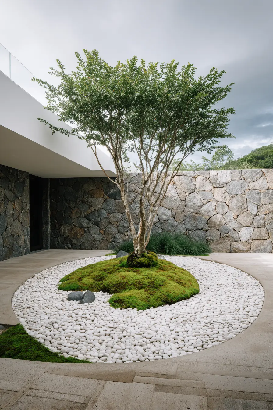 Minimalist Gravel Garden with Tree