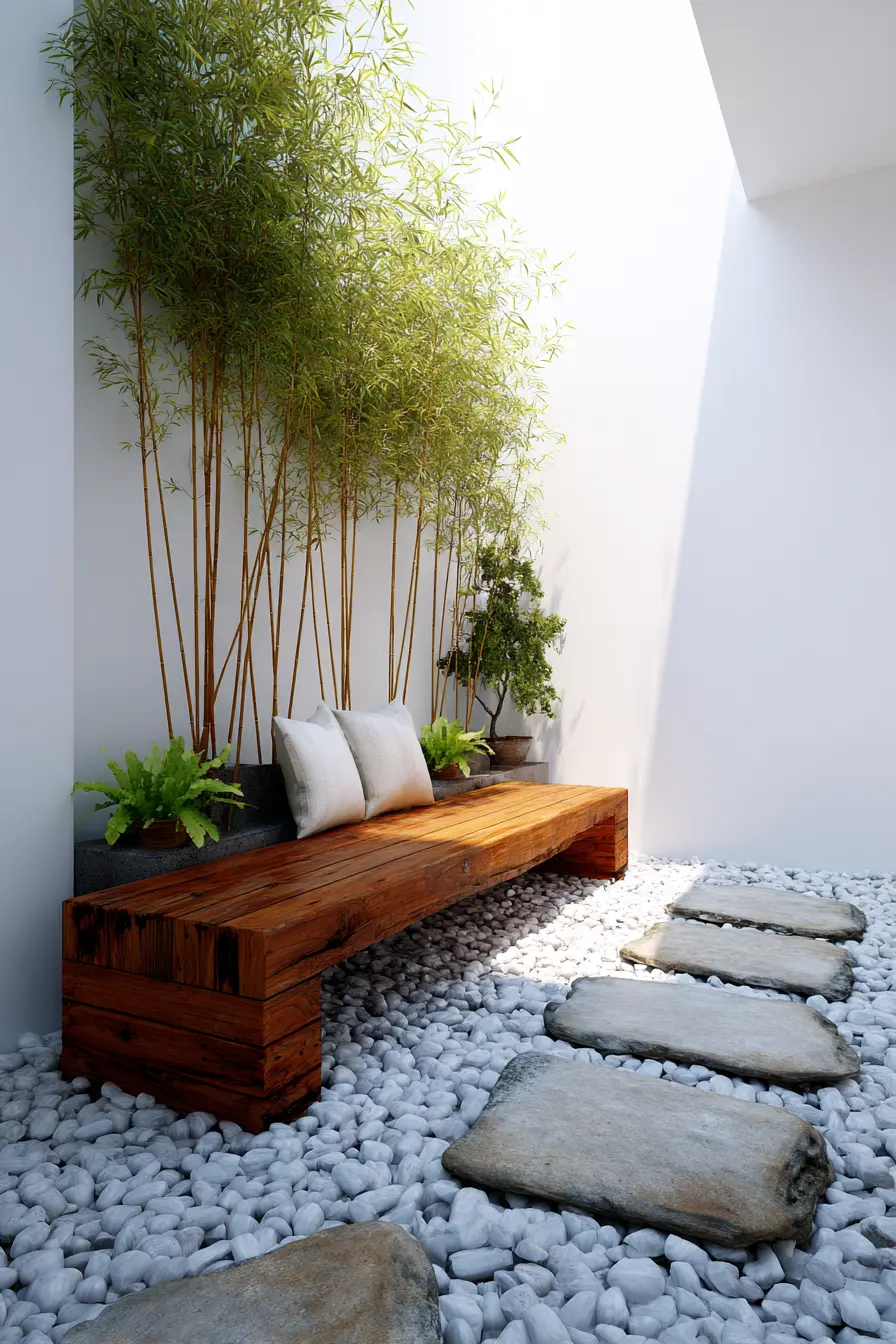 Modern Zen Patio with Bamboo Planters