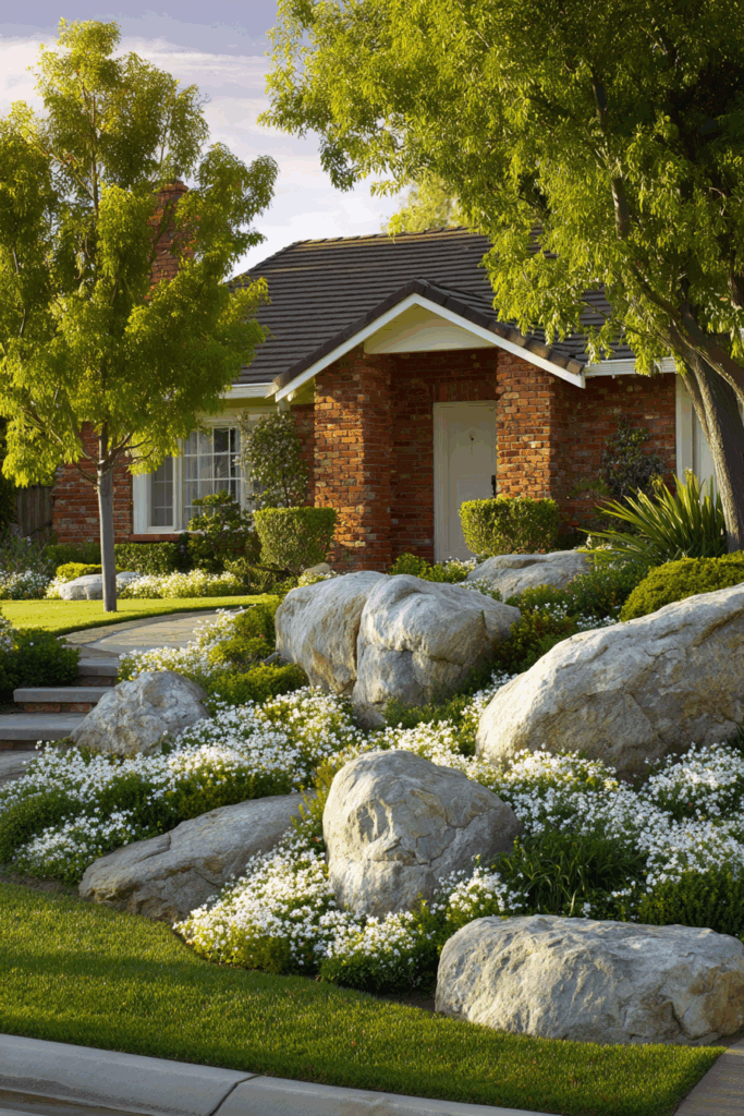 Rocky Alpine Garden with White Flowers