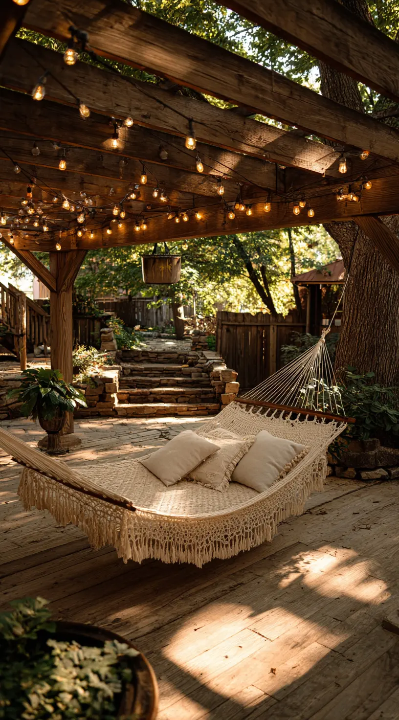 Swinging Hammock Lounge Under Twinkle Lights