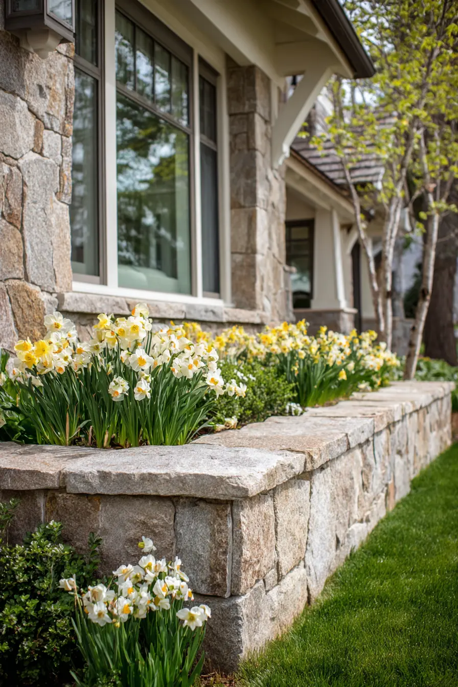 Vibrant Zinnia Border with Stone Edging
