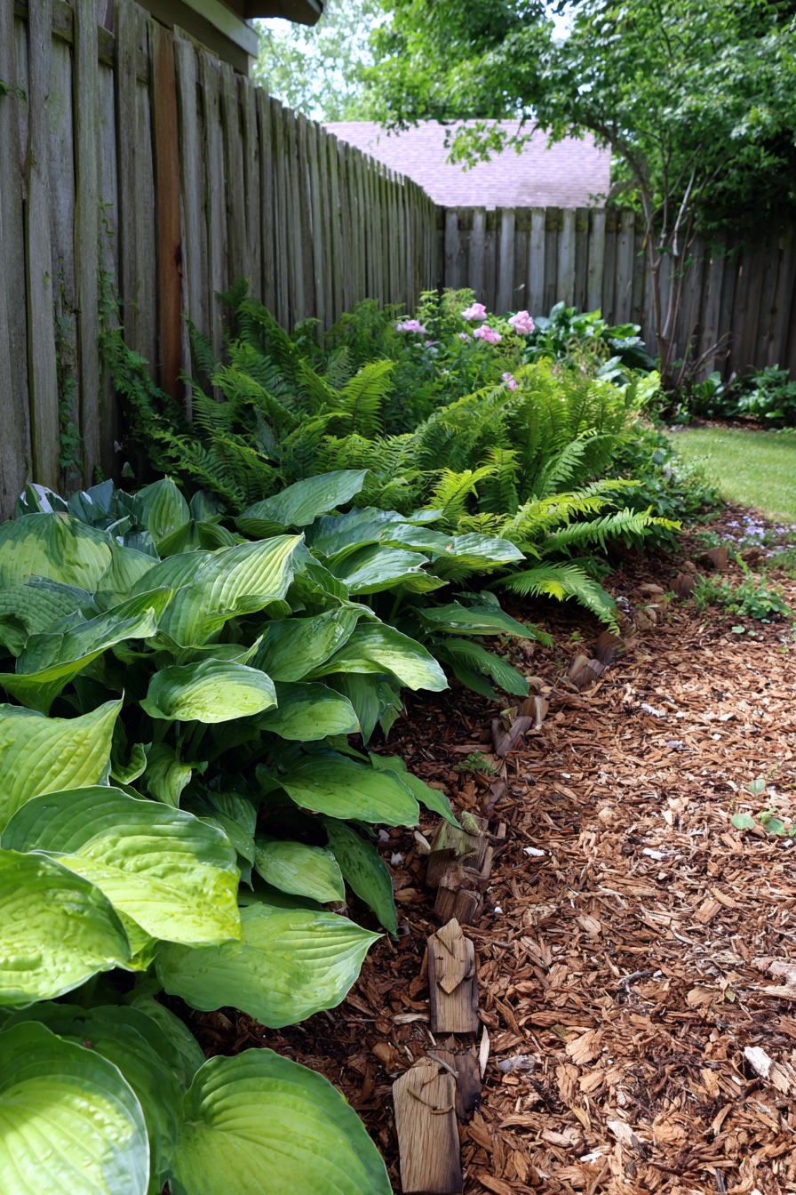 Curved Border of Hostas and Ferns