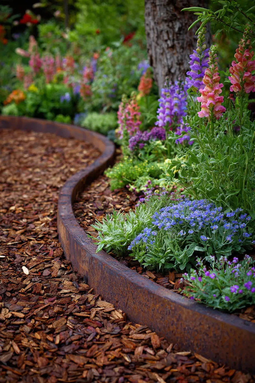 Curved Edging with Colorful Snapdragons