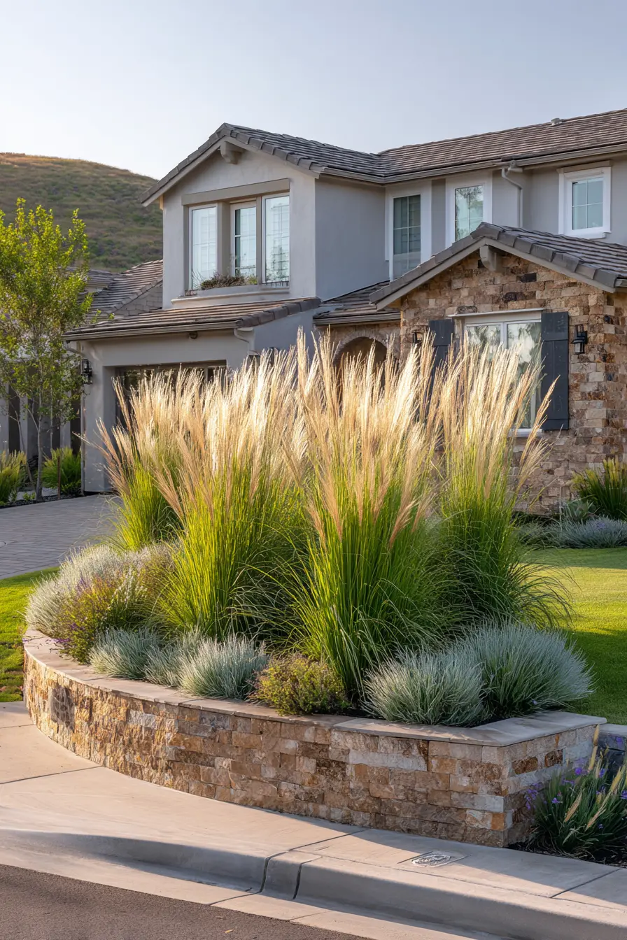 Lush Ornamental Grass Garden Border