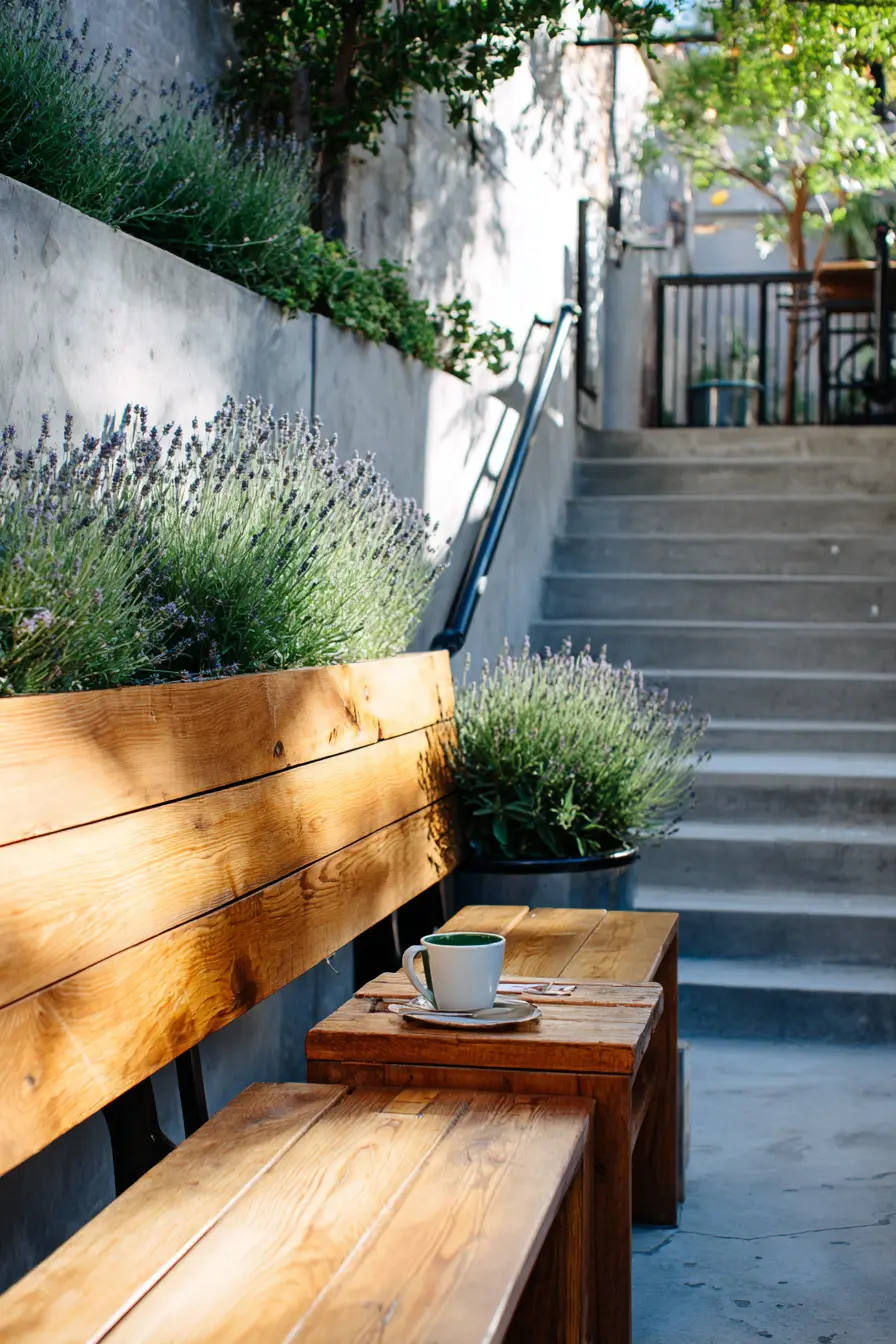 Modern Rustic Bench with Lavender