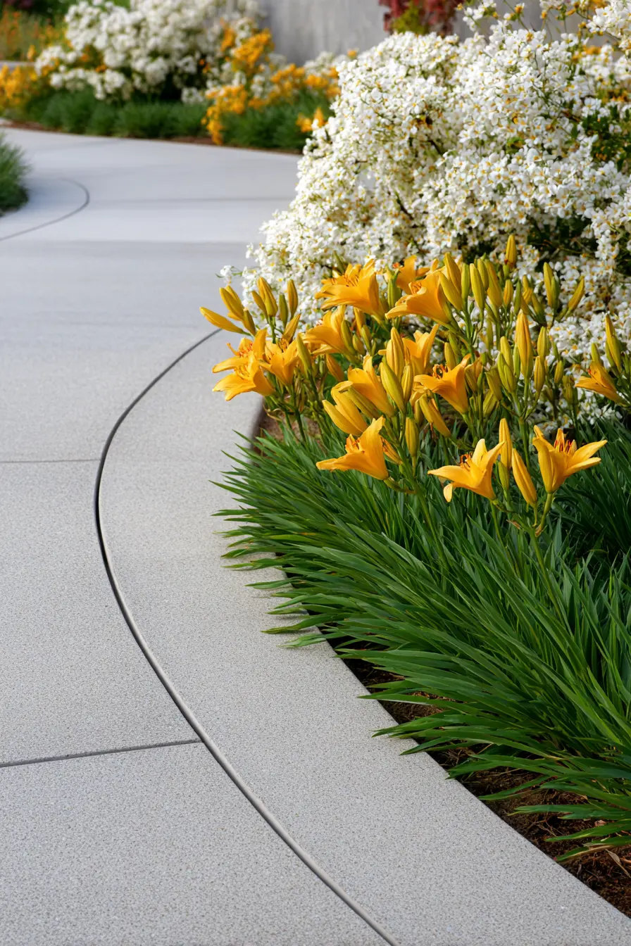 Curved Edging with Vibrant Yellow Lilies