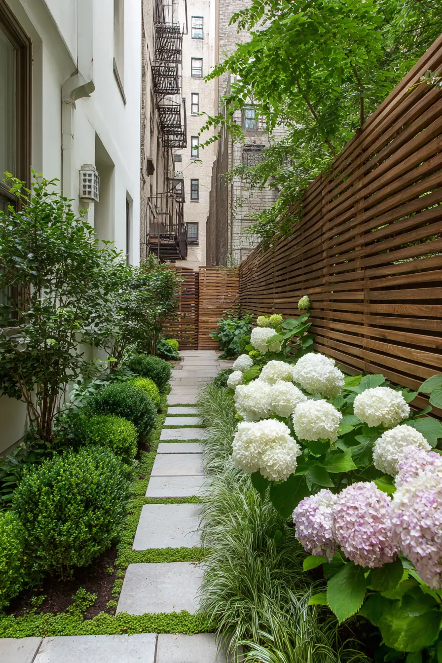 Lush Hydrangea and Stone Pathway