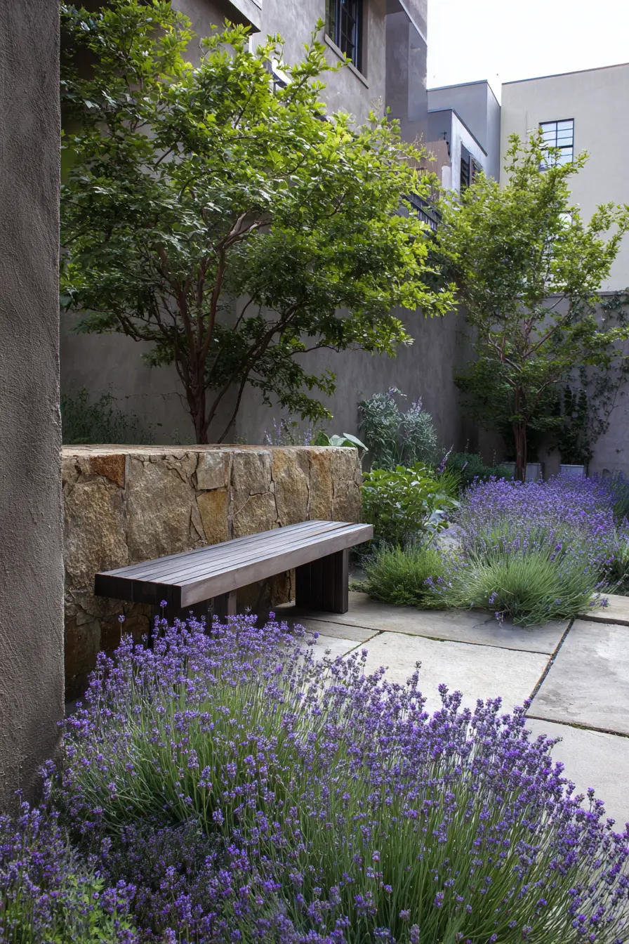 Modern Minimalist Lavender Bench Garden