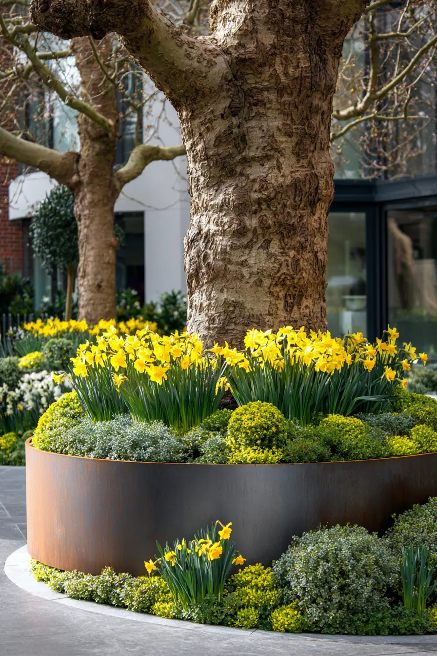Circular Daffodil and Grass Arrangement