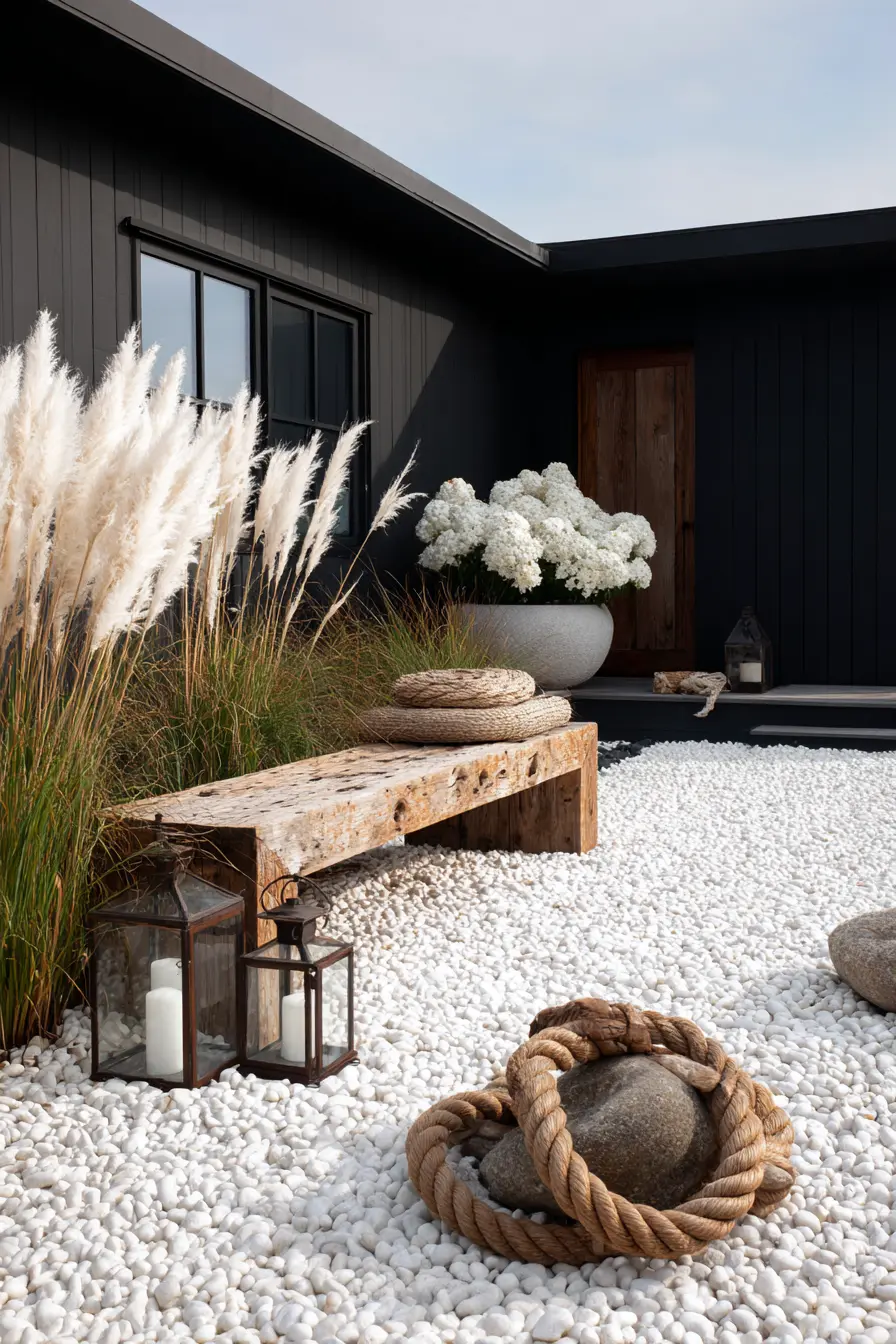 Coastal Minimalist Driftwood Bench Garden