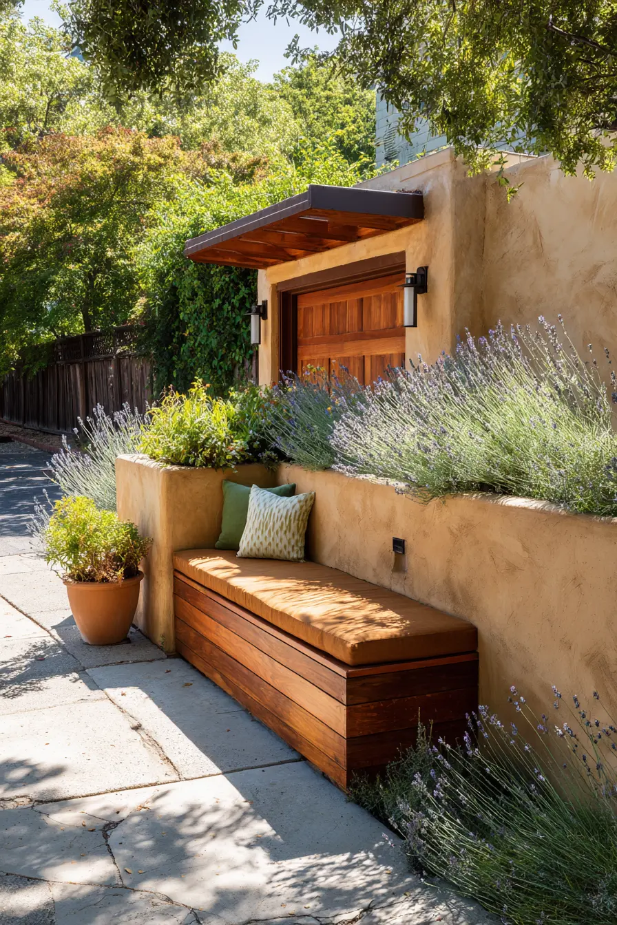 Rustic Wooden Bench with Blooming Flowers