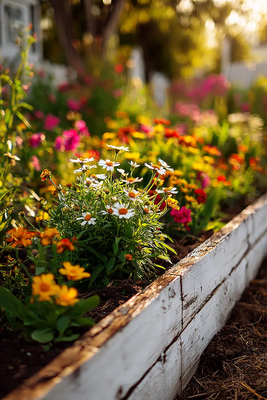 Charming White Edged Flower Bed Design