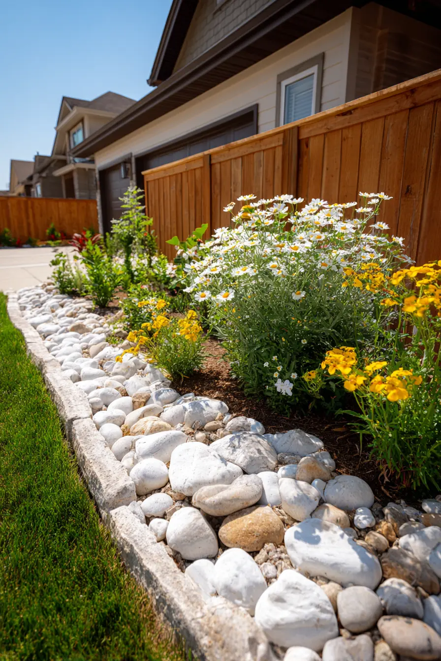 Colorful Flower Bed with Rock Borders