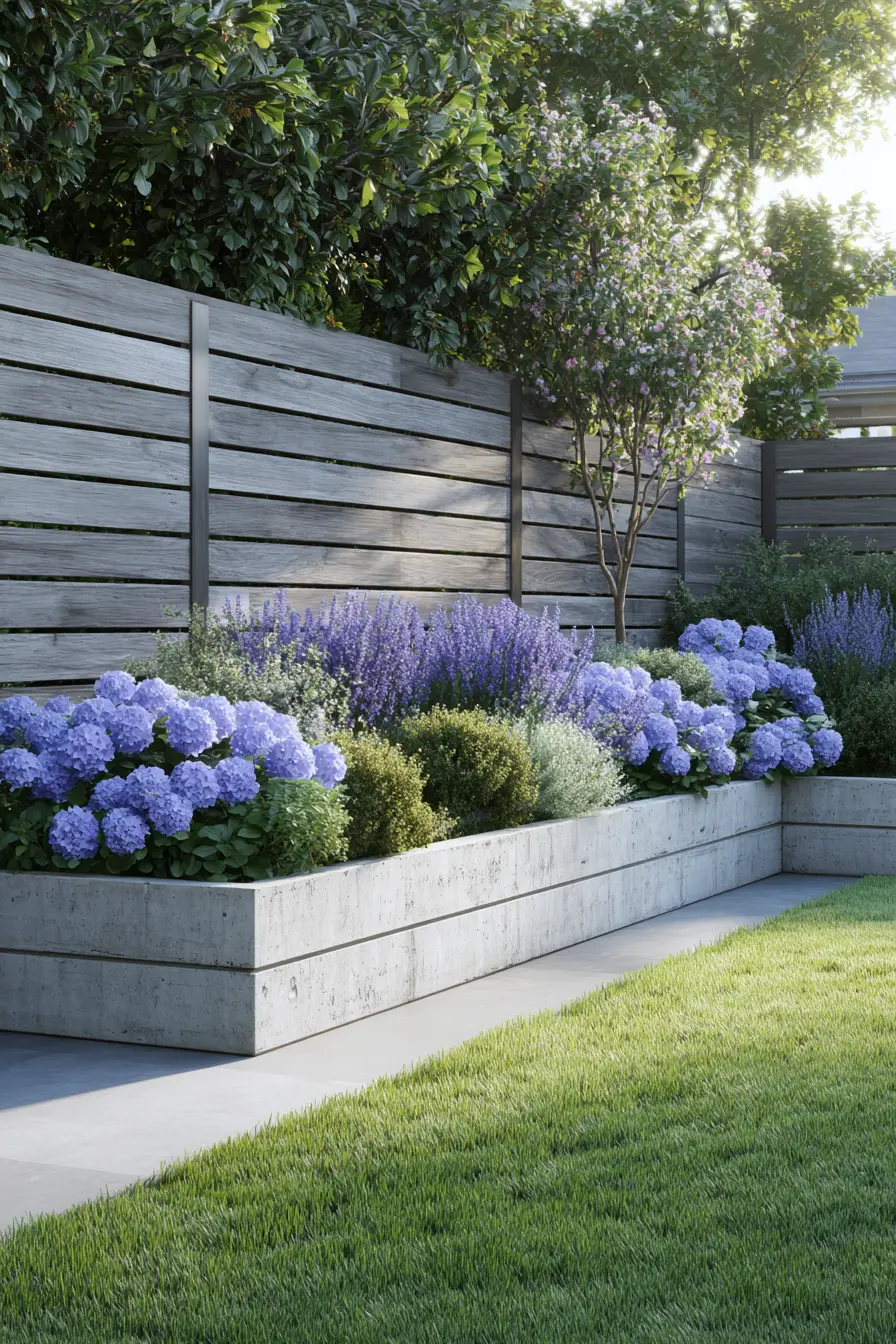 Modern Raised Lavender and Hydrangea Bed