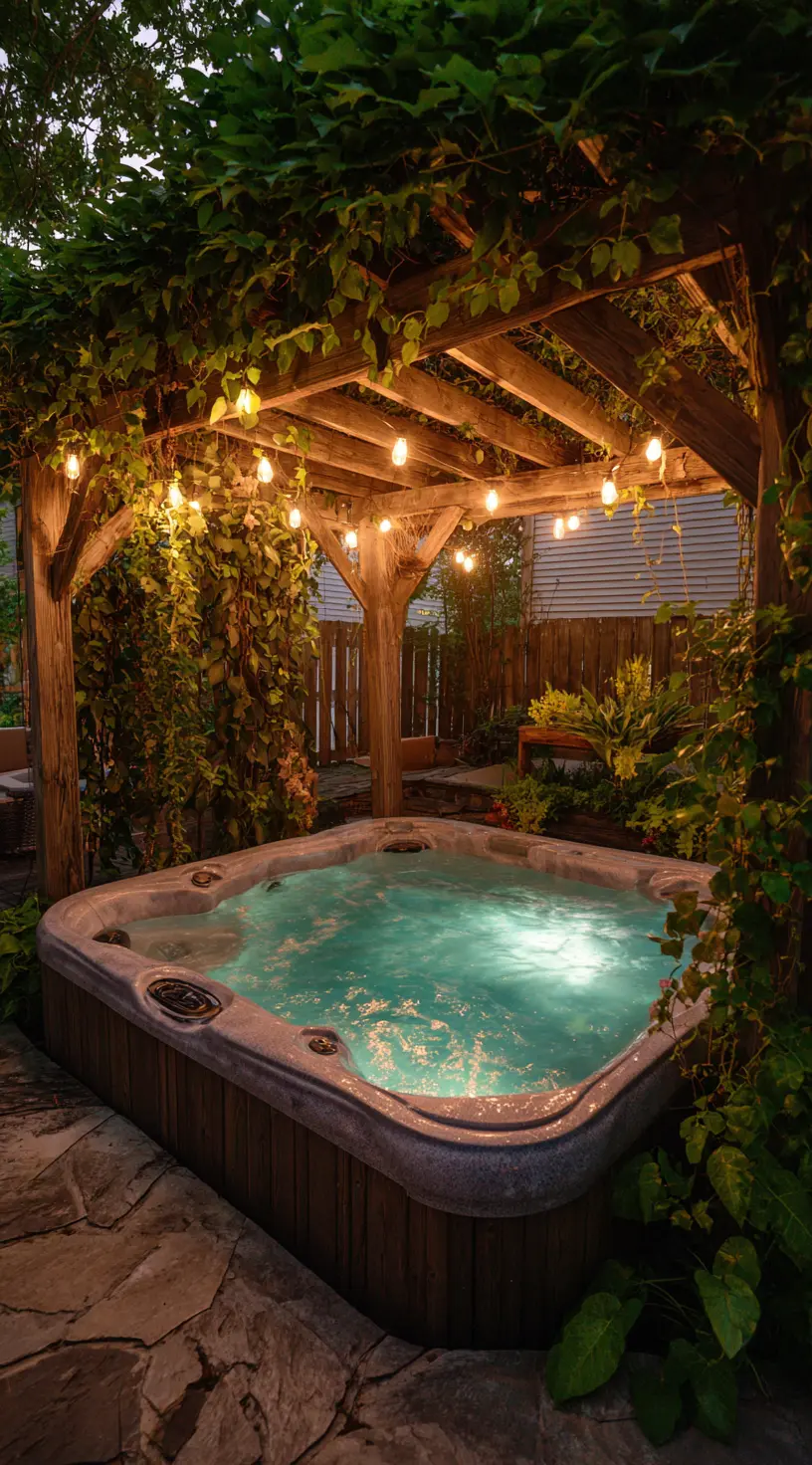 Pergola-Covered Hot Tub Patio