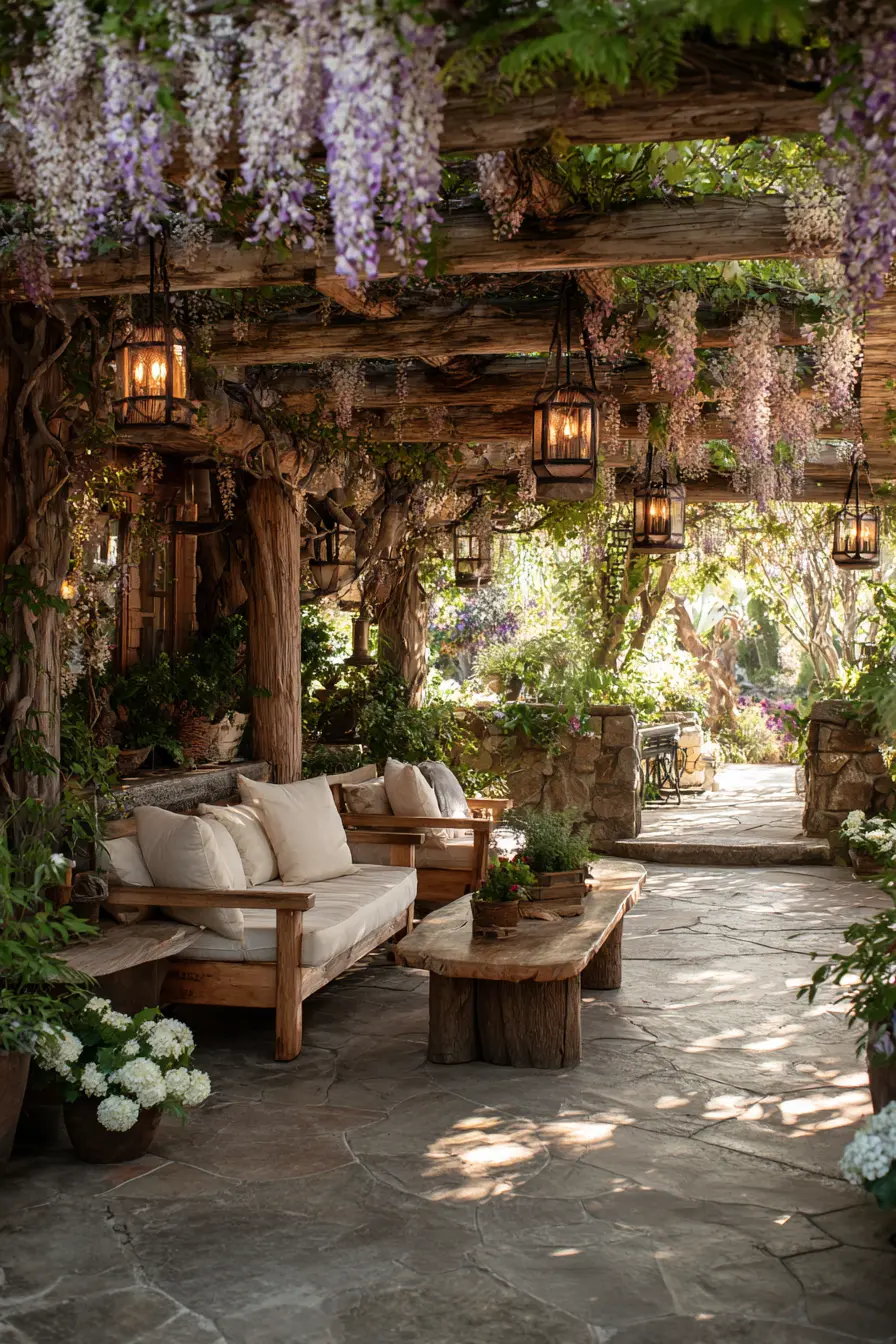 Charming English Patio with Pergola
