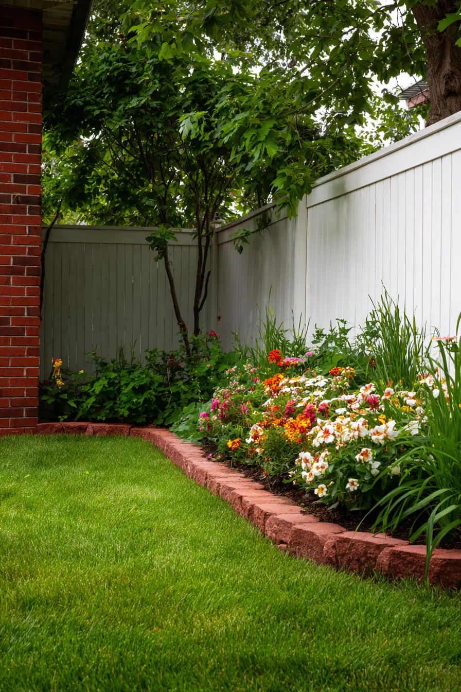 Colorful Petunias Bordered By Curved Bricks